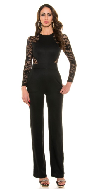 long sleeve overall with lace Black